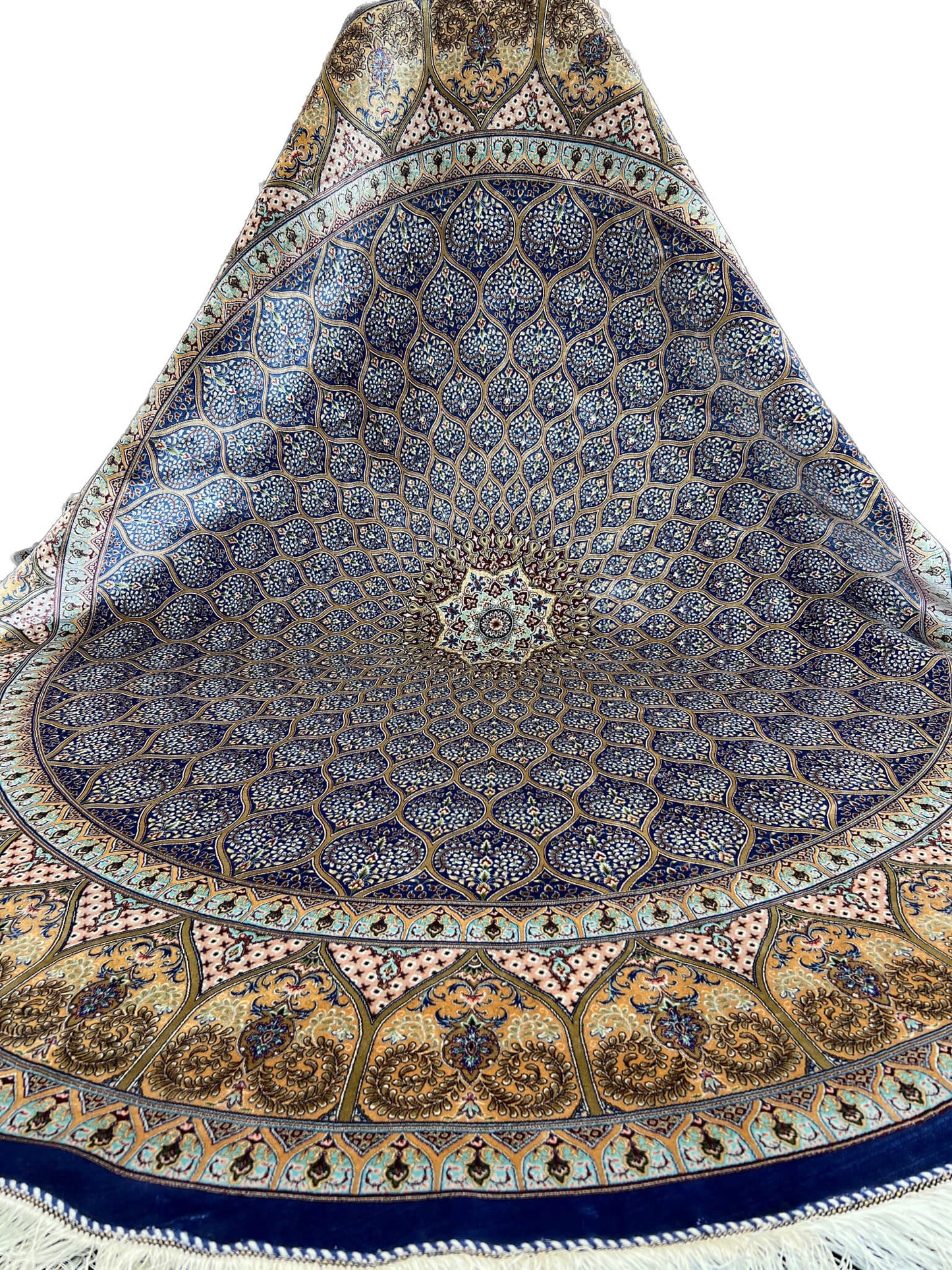 Blue and Gold Round Gonbad Rug