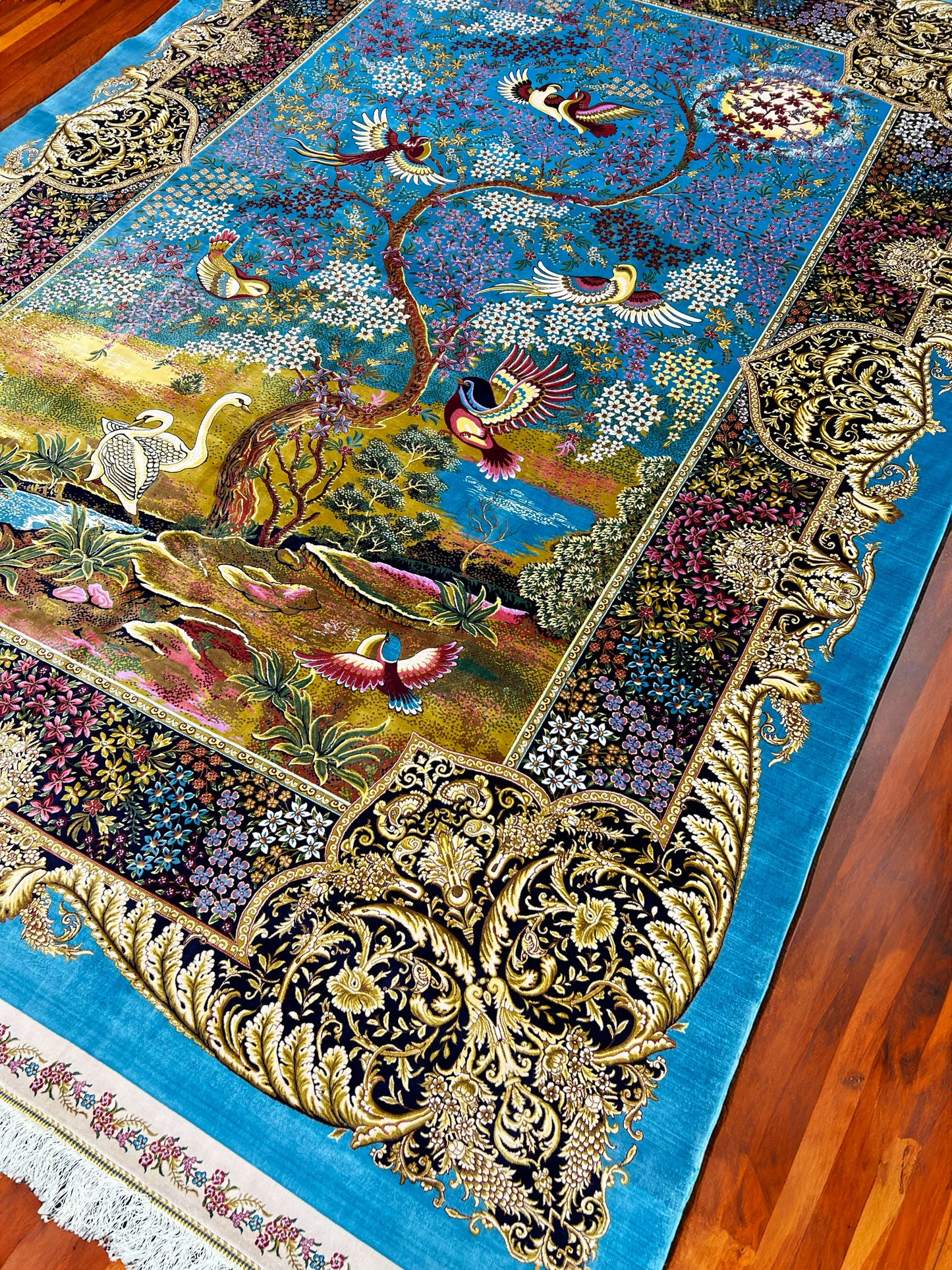 Blue Botanic Paradise Bamboo Silk Rug