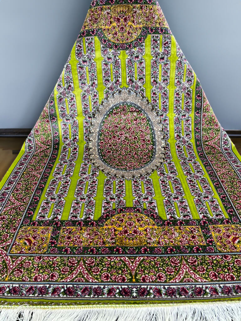 Chartreuse Floral Silk Area Rug Carpet