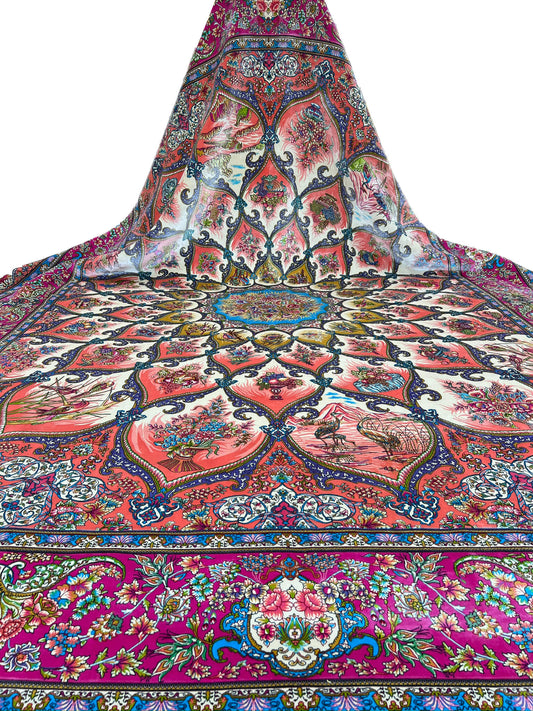 Pink Carnival of Blossoms Bamboo Silk Rug