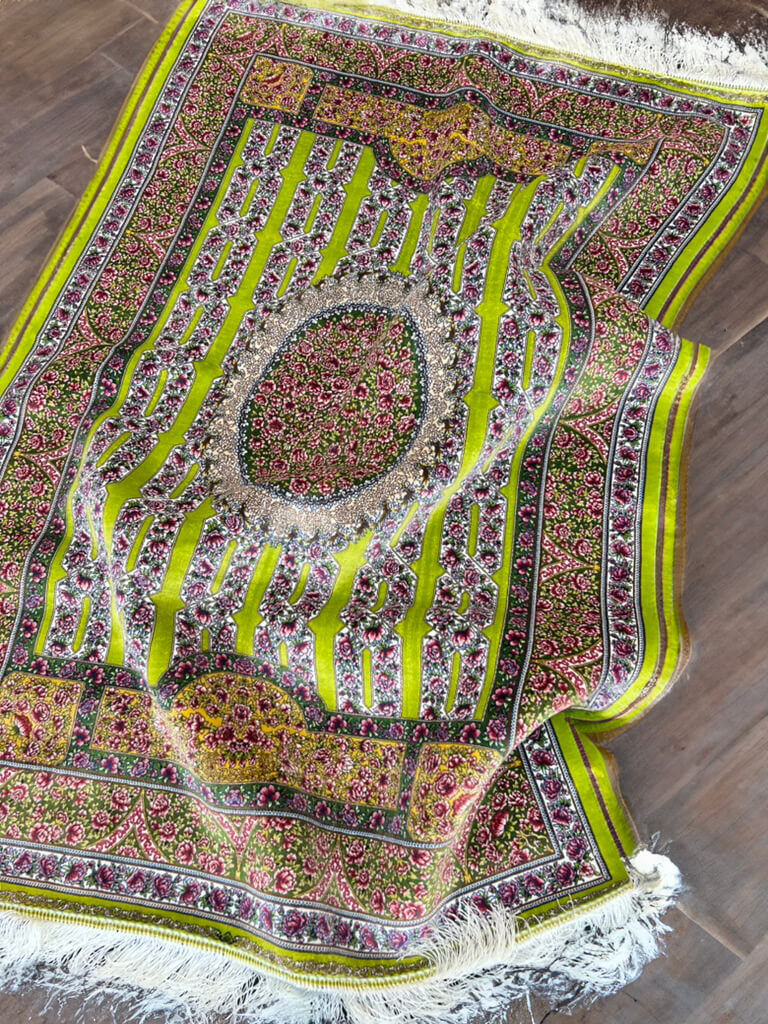 Chartreuse Floral Silk Area Rug Carpet