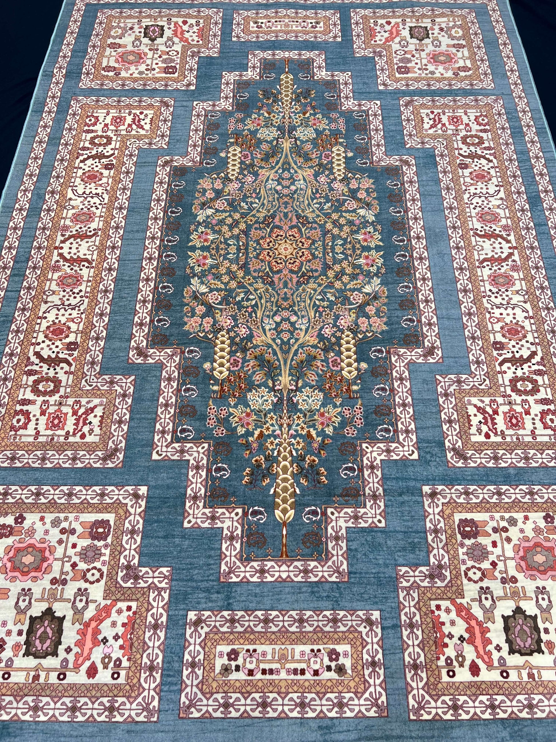 Teal Tetris Vintage Printed Rug