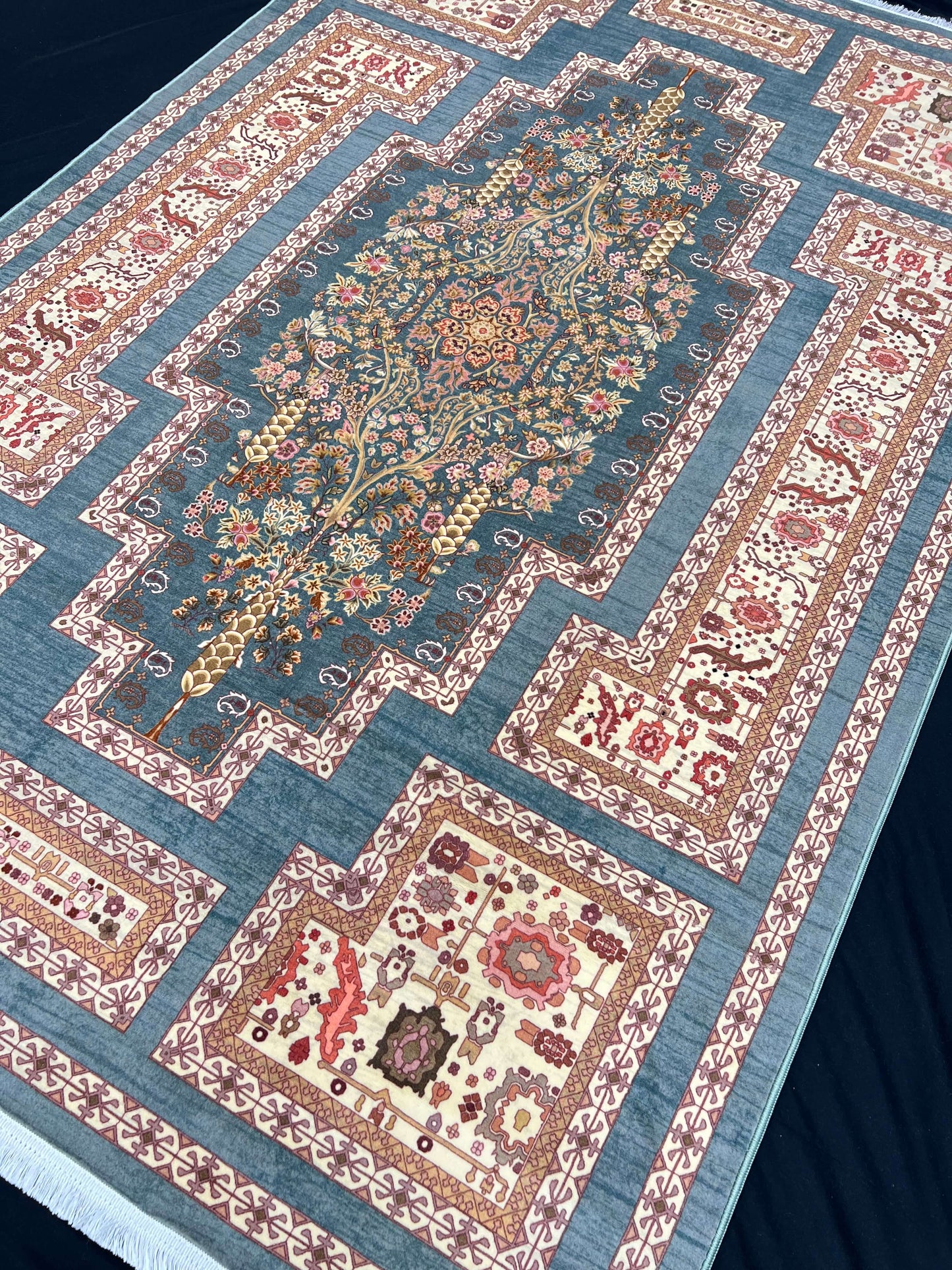 Teal Tetris Vintage Printed Rug