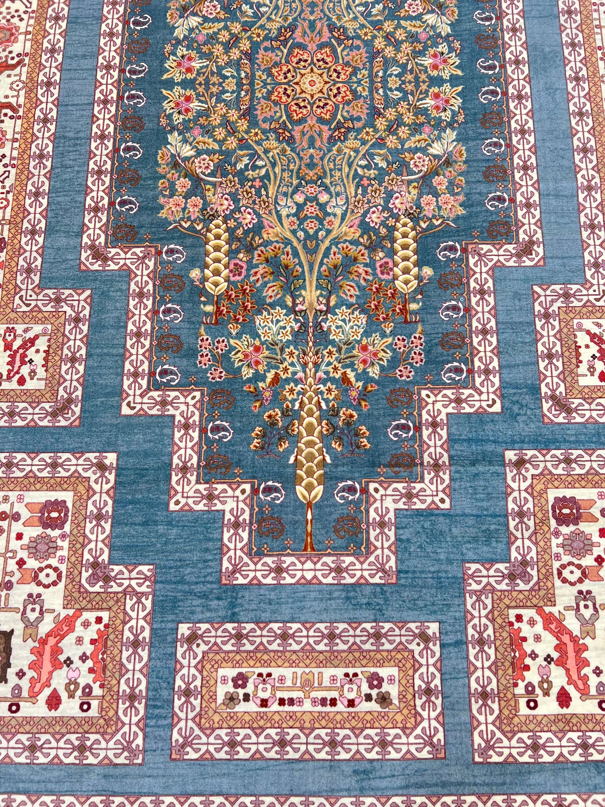 Teal Tetris Vintage Printed Rug