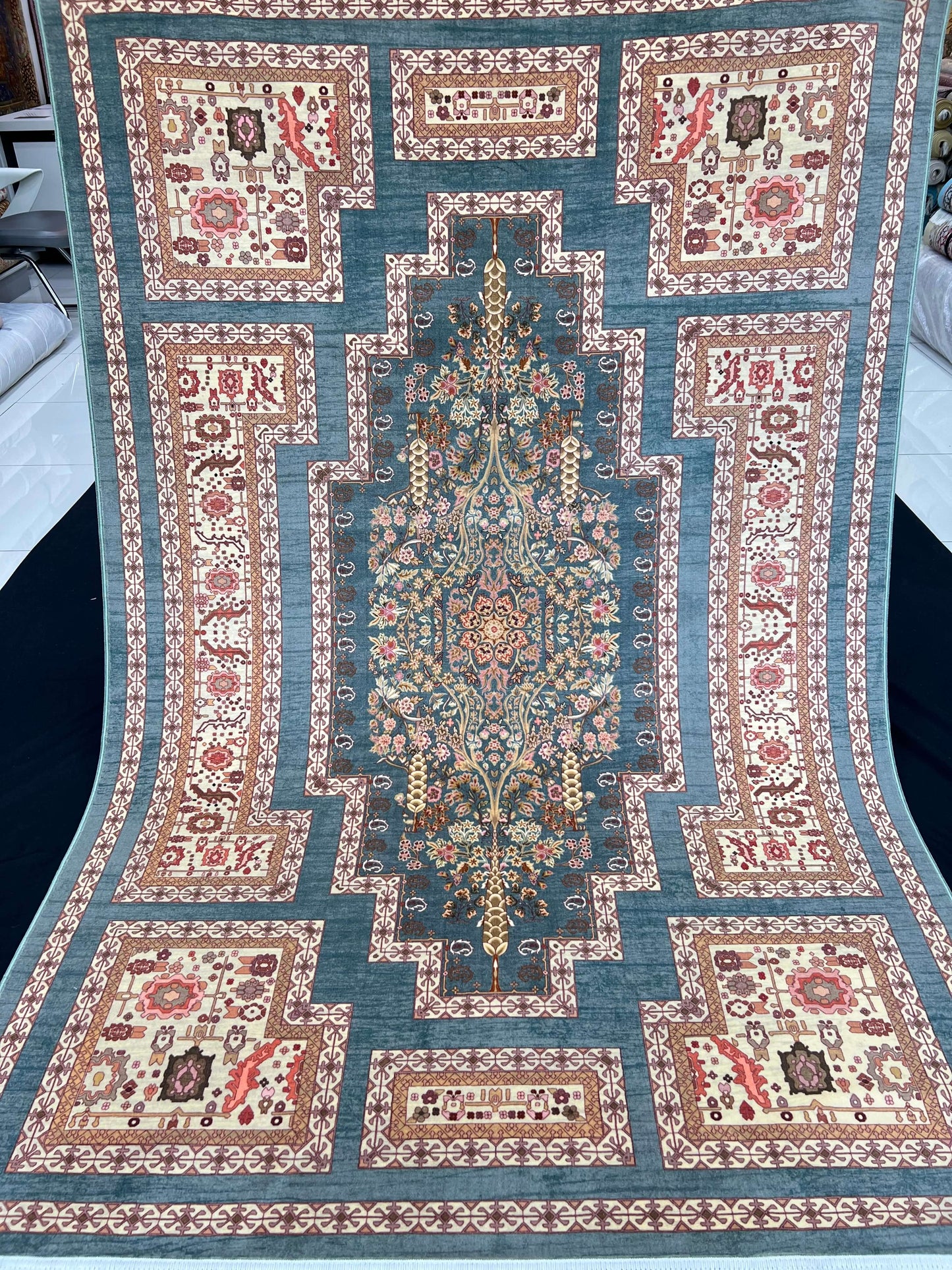 Teal Tetris Vintage Printed Rug