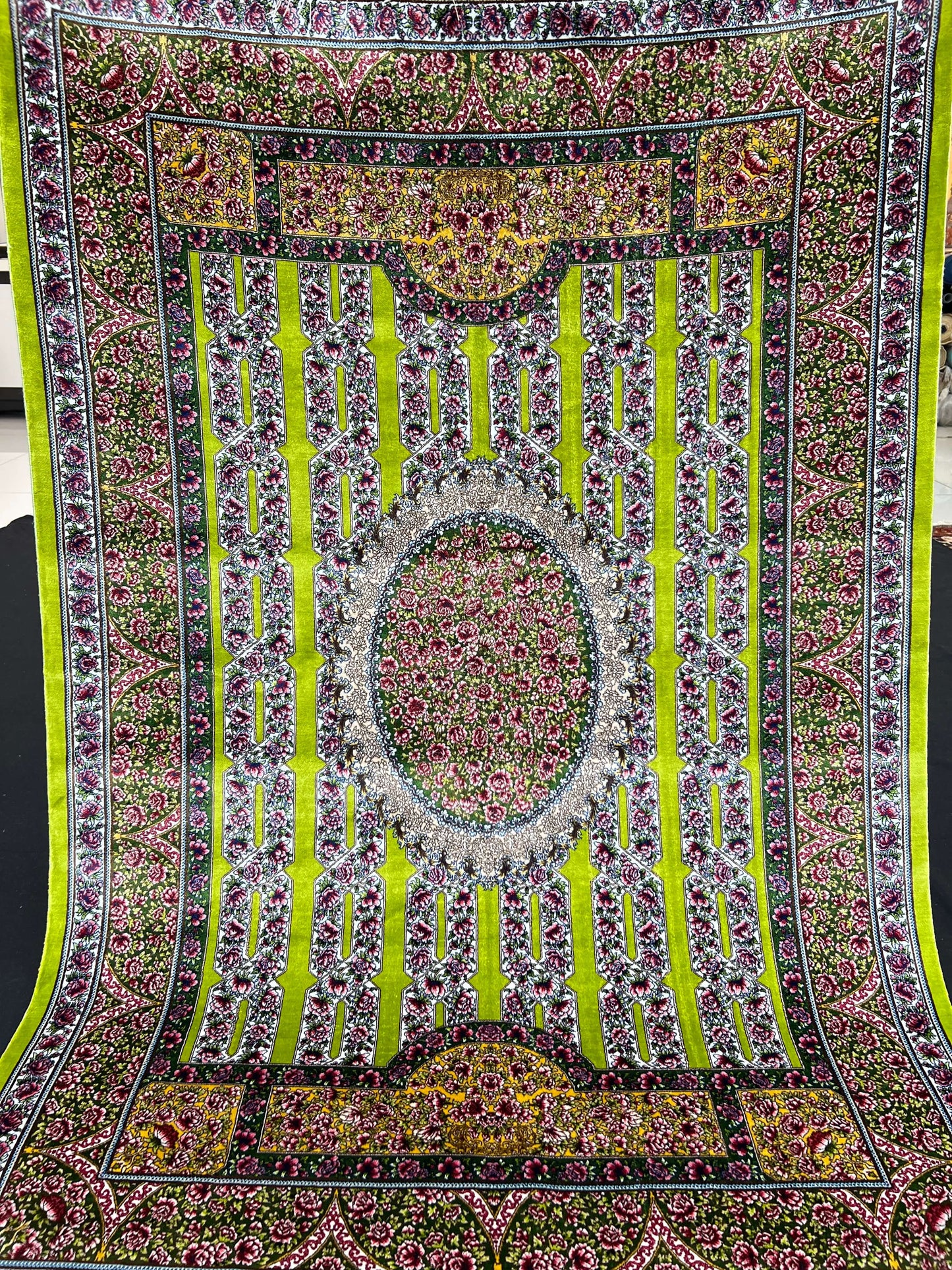 Chartreuse Floral Silk Area Rug Carpet