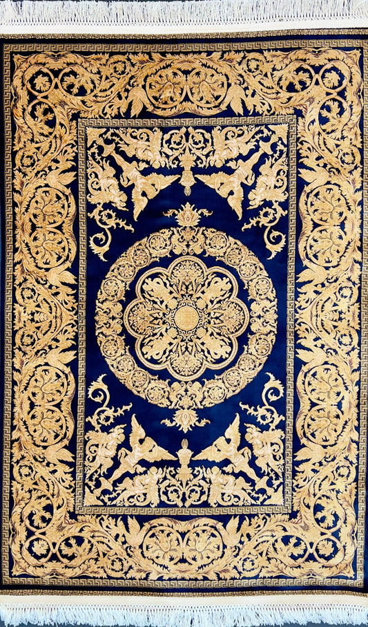 Sovereign Sapphire & Gold Silk Rug