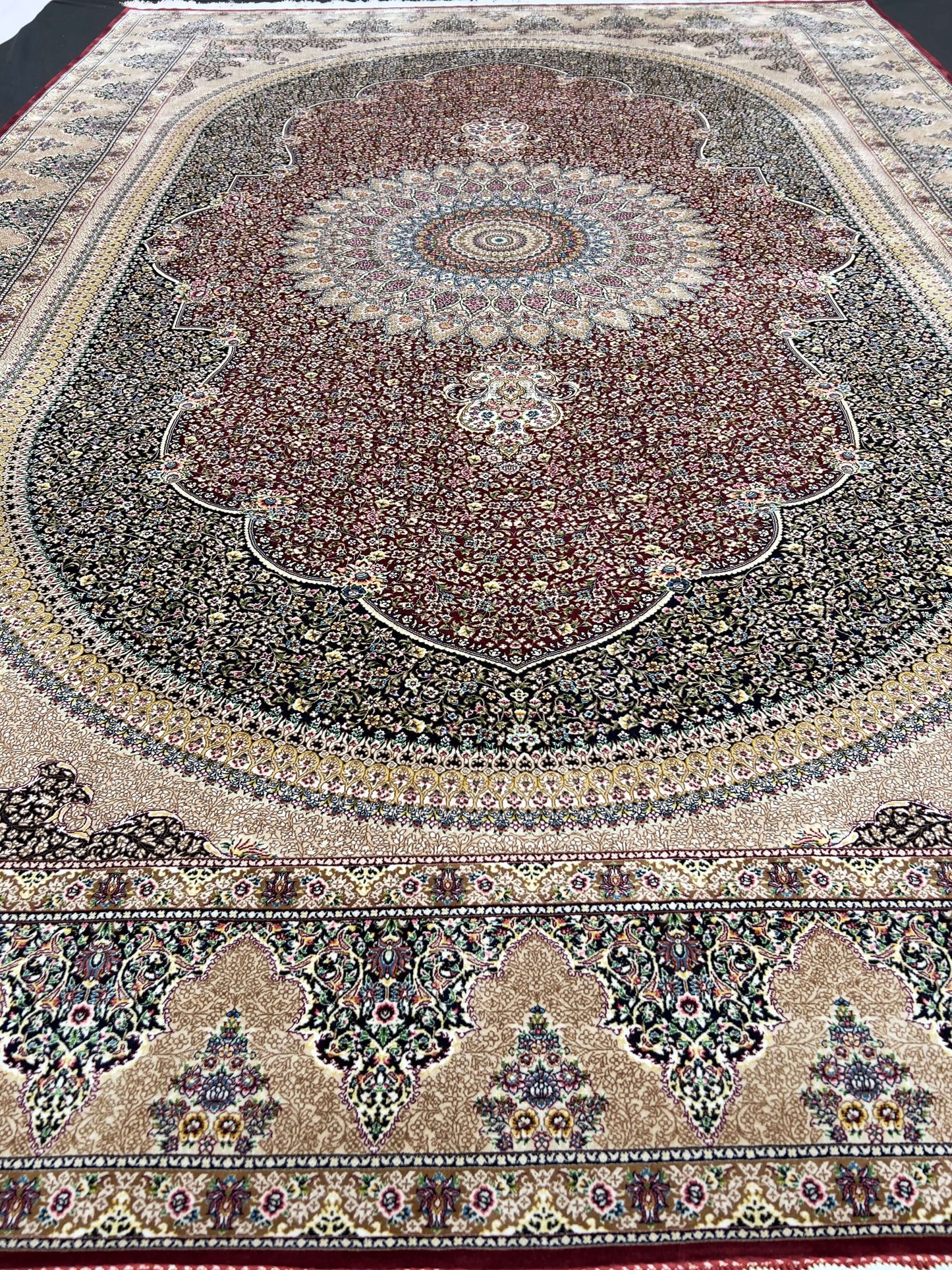 Red and Black Medallion Bamboo Silk Rug