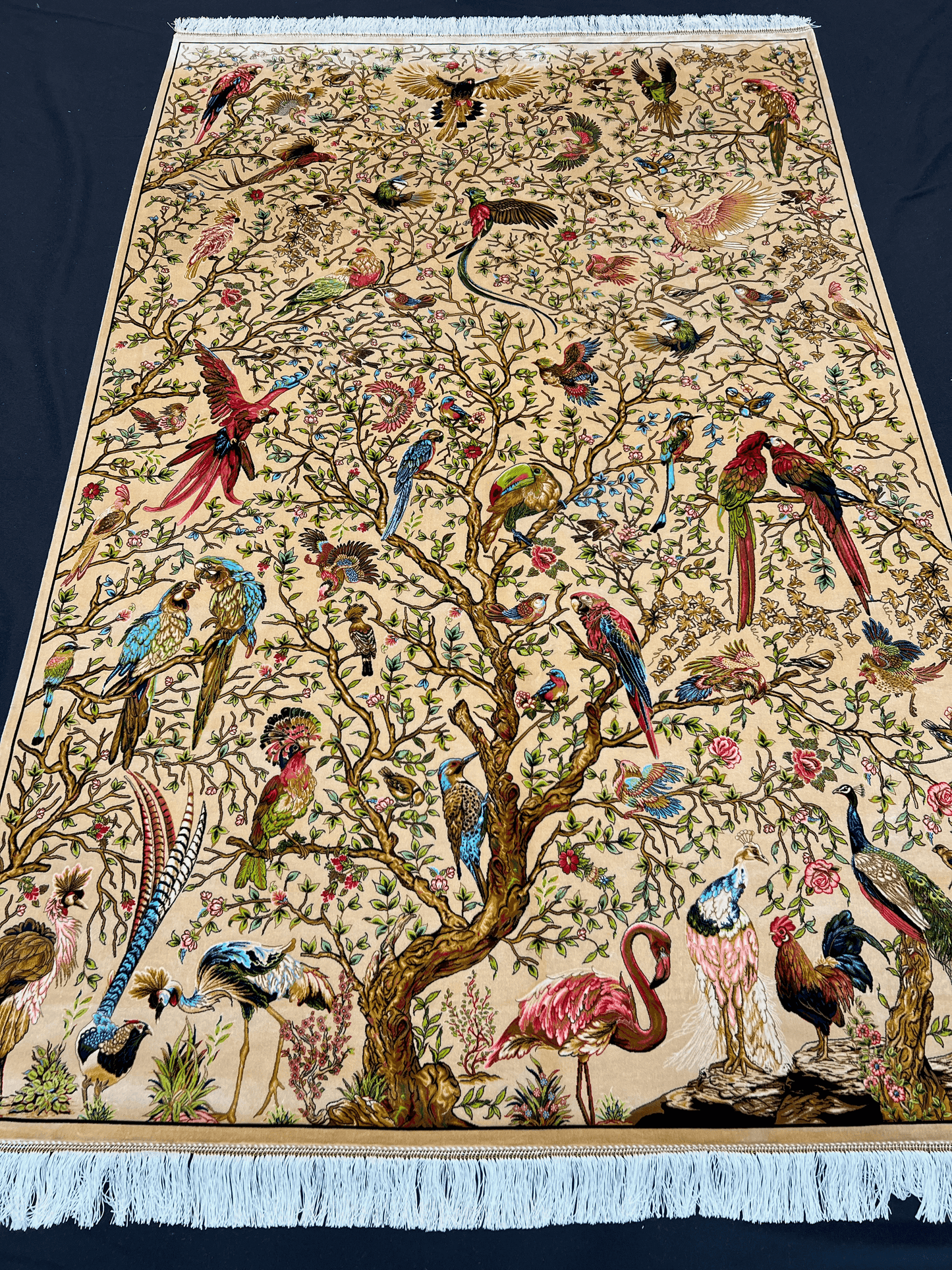 Beige Desert Bird Bamboo Silk Rug