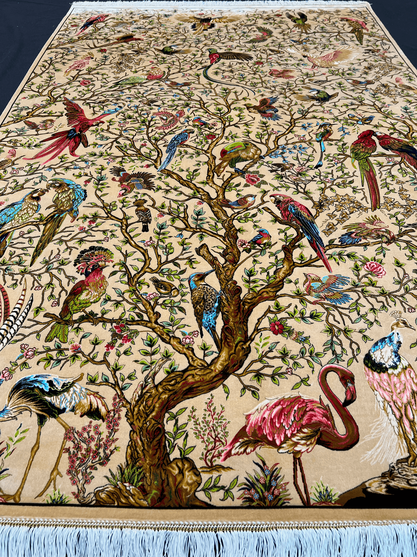 Beige Desert Bird Bamboo Silk Rug