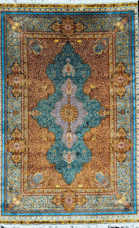 Turquoise Medallion of Majesty Bamboo Silk Rug