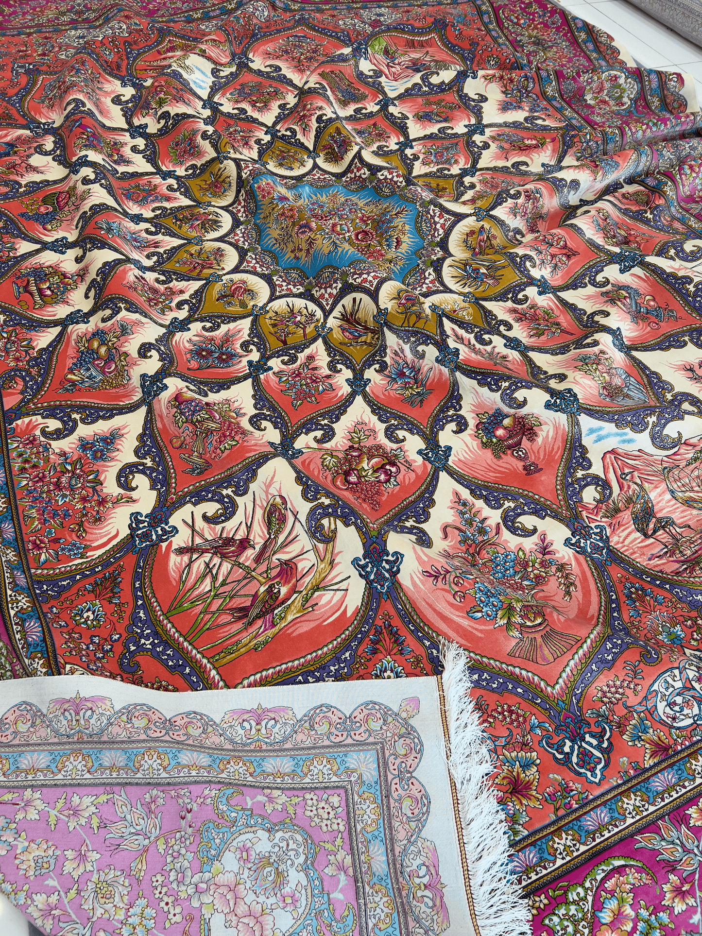 Pink Carnival of Blossoms Bamboo Silk Rug