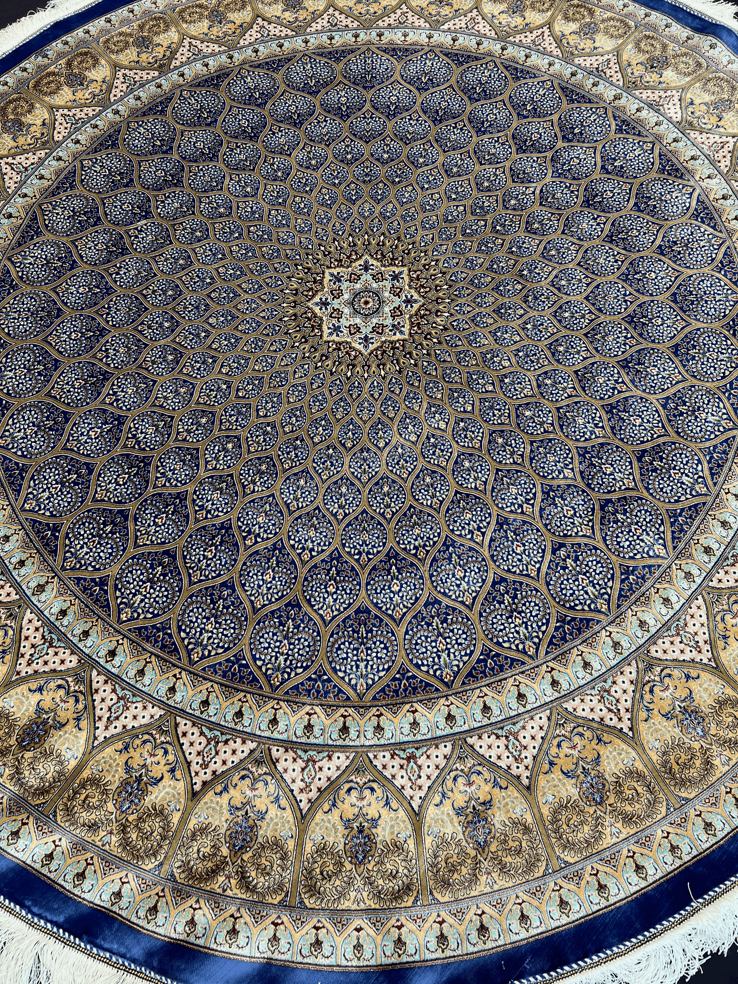 Blue and Gold Round Gonbad Rug