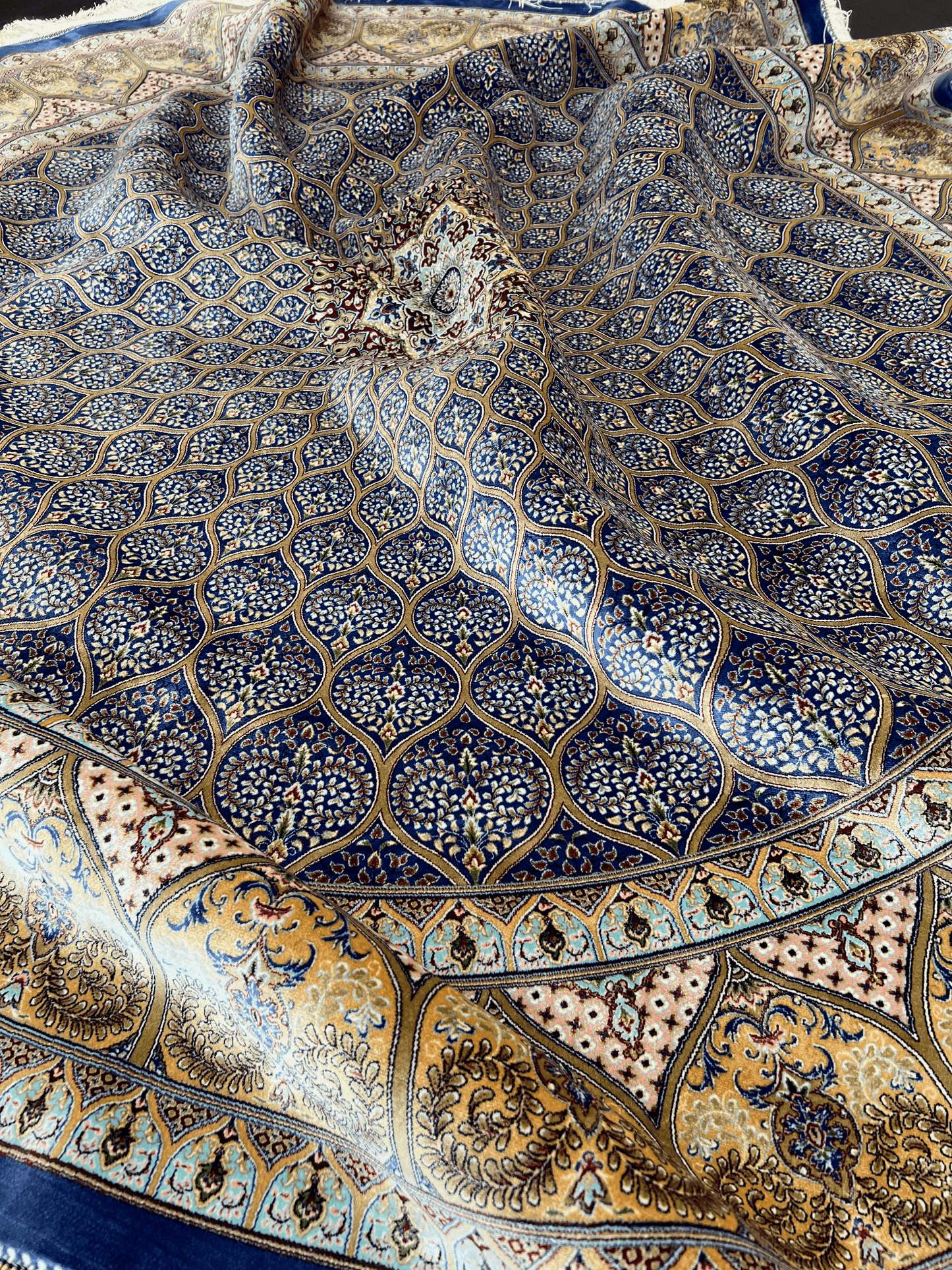 Blue and Gold Round Gonbad Rug