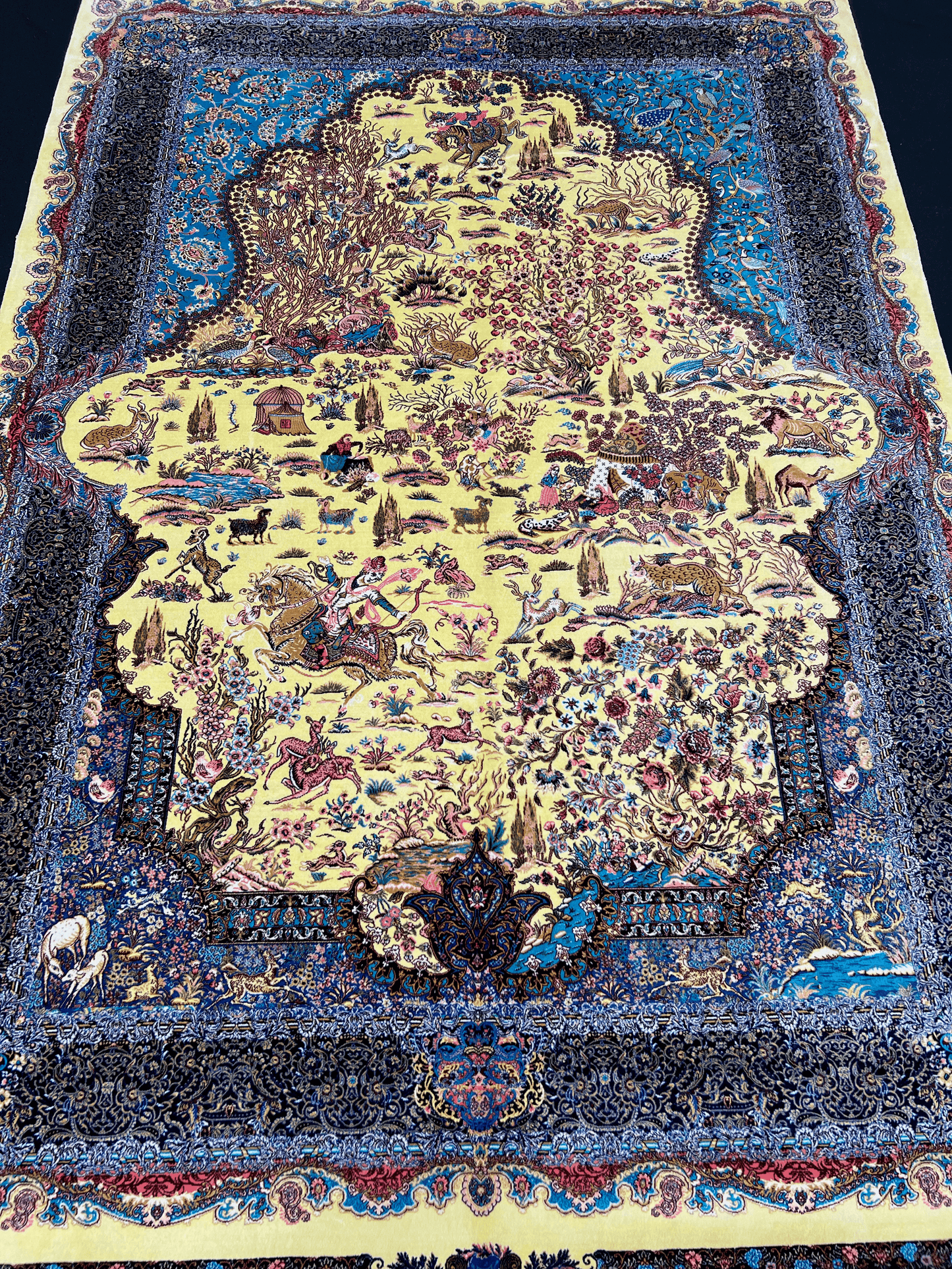 Magical Yellow Hunting Shekargah Rug