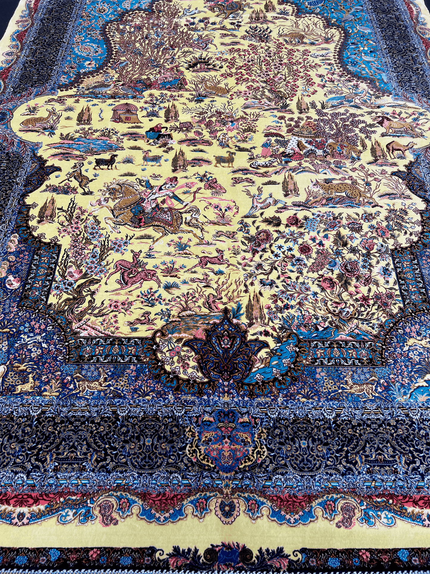 Magical Yellow Hunting Shekargah Rug