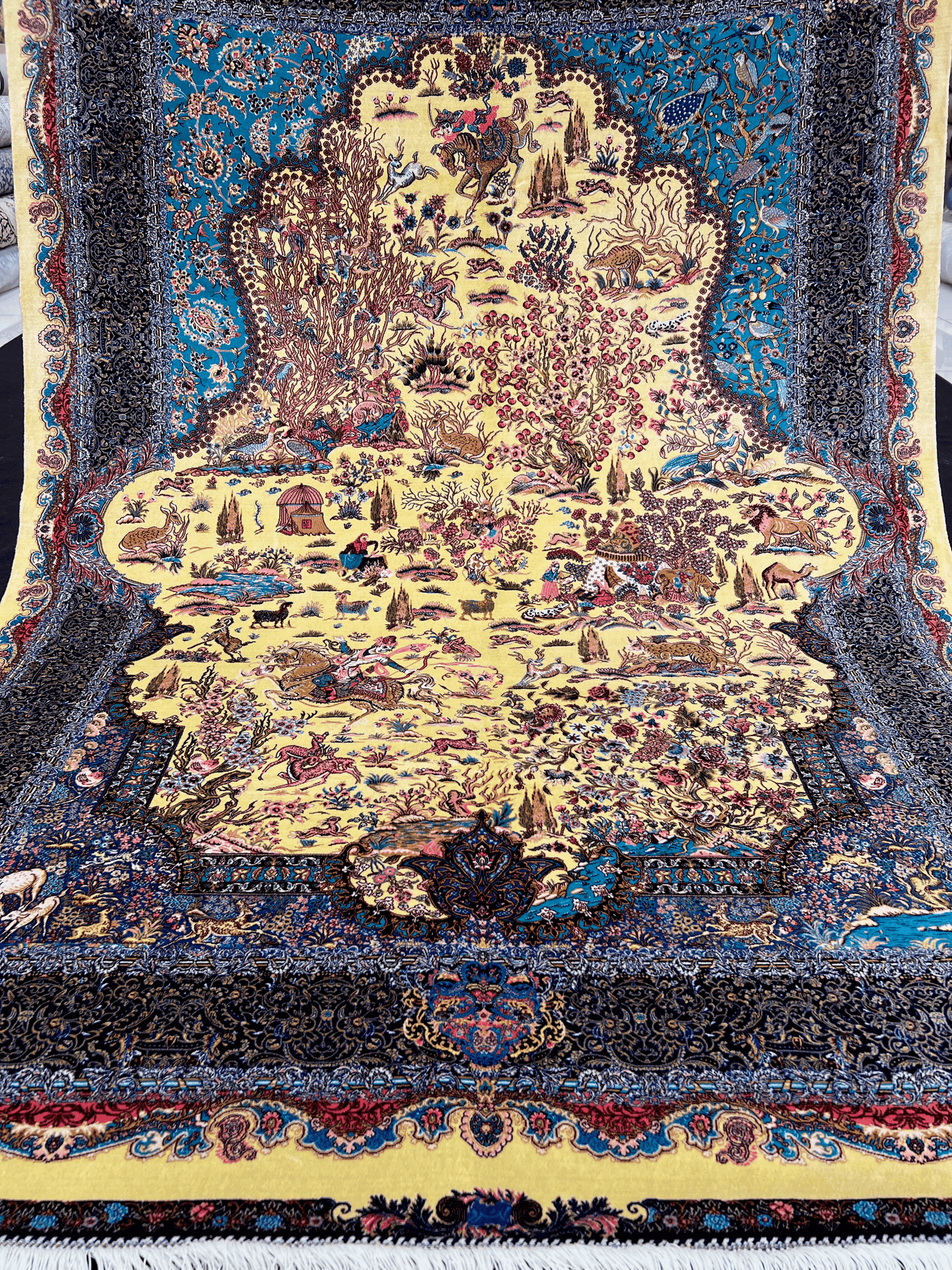 Magical Yellow Hunting Shekargah Rug