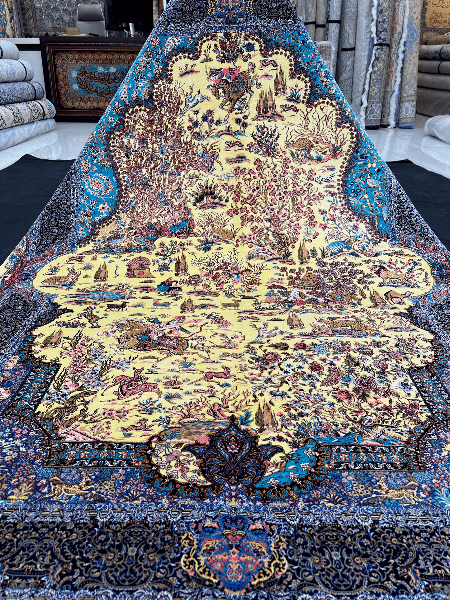 Magical Yellow Hunting Shekargah Rug