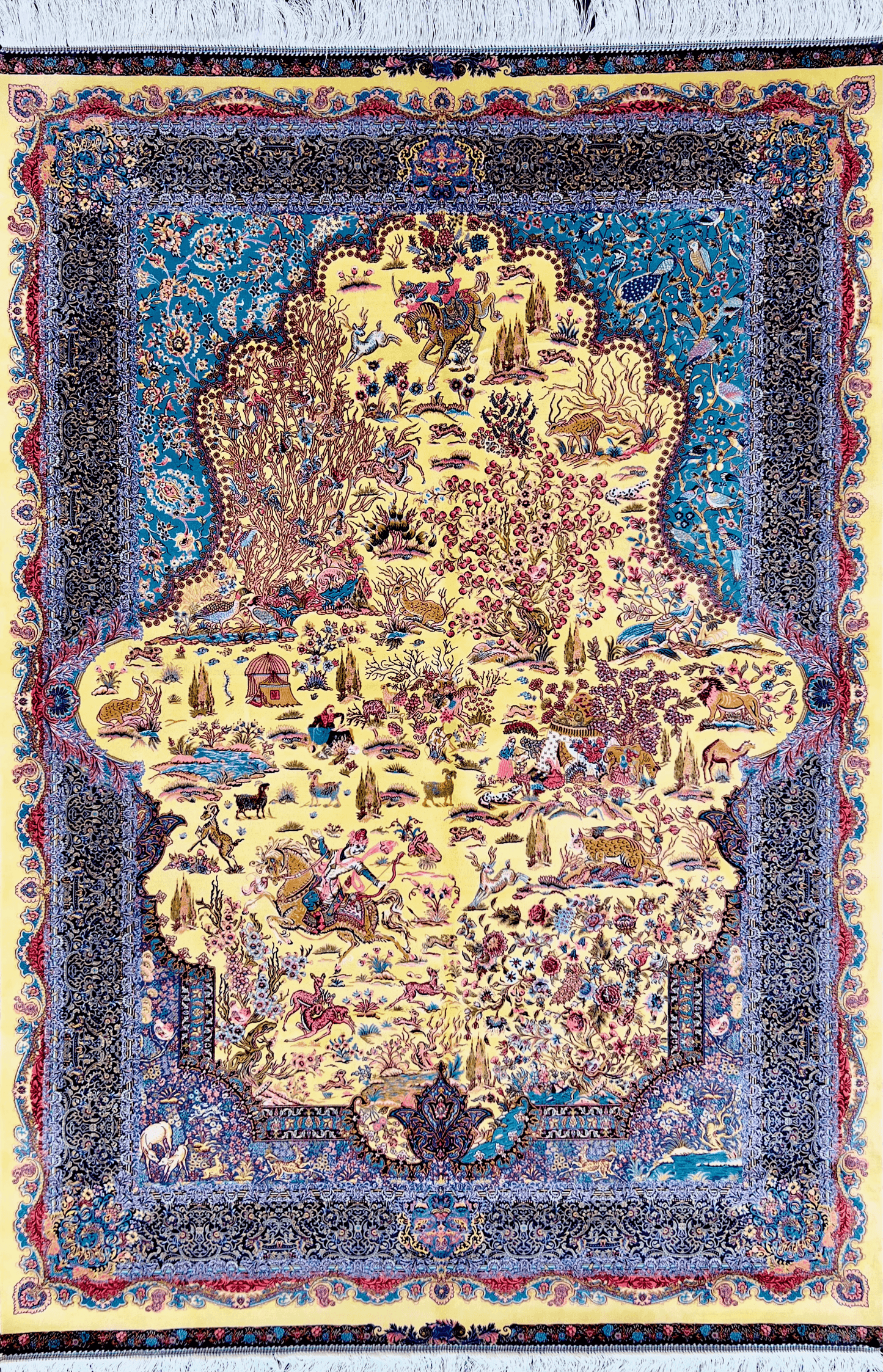 Magical Yellow Hunting Shekargah Rug