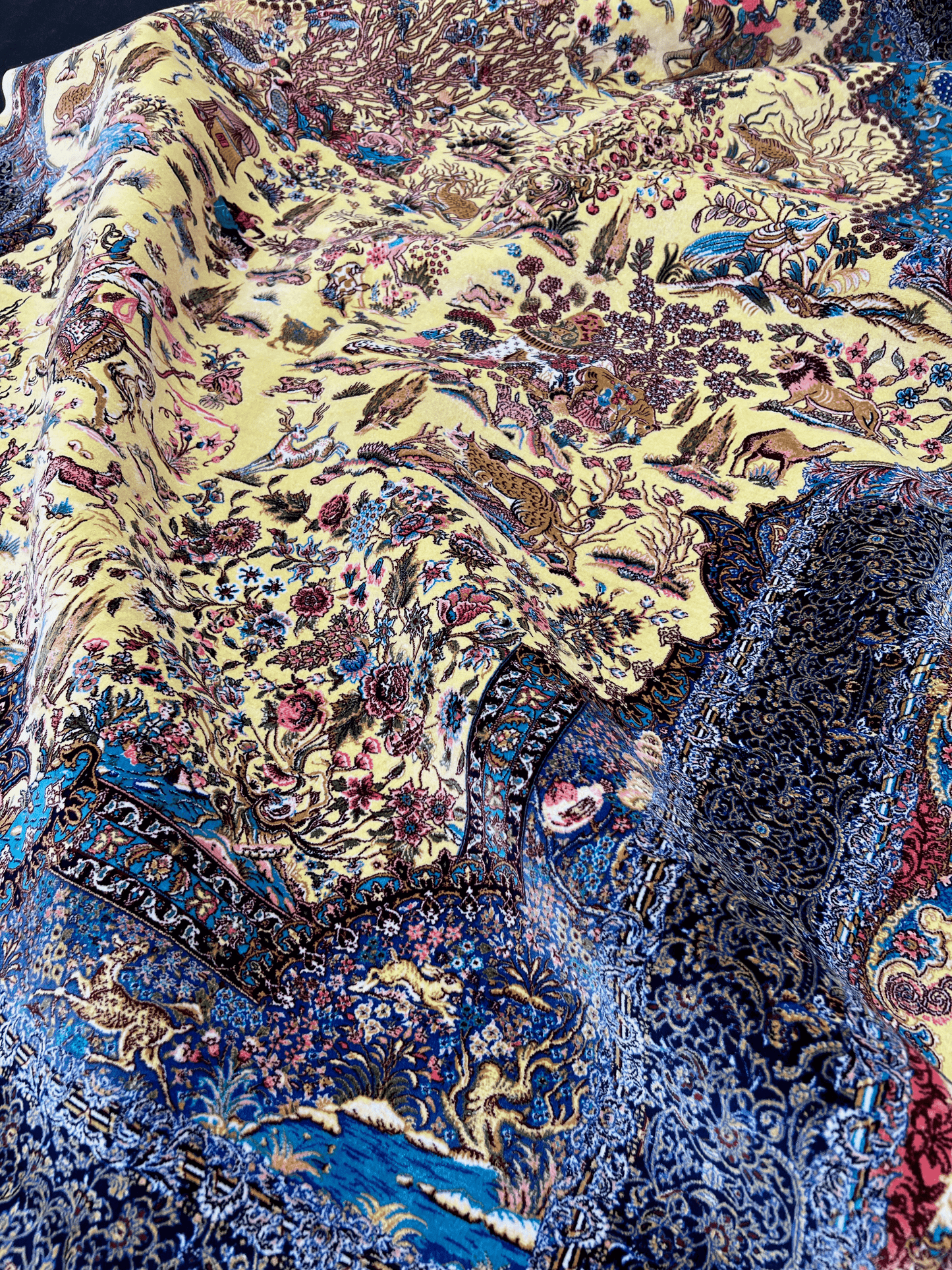 Magical Yellow Hunting Shekargah Rug