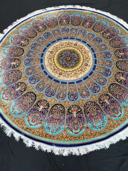 Round Celestial Peacock Bamboo Silk Rug