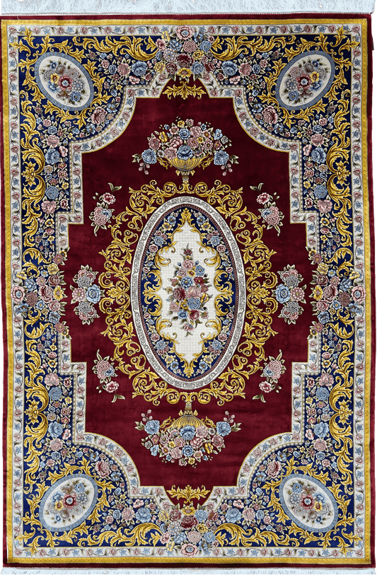 Royal Red Persian Area Rug With Bamboo Silk