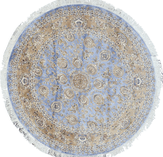 Blue Round Azure Bamboo Silk Rug