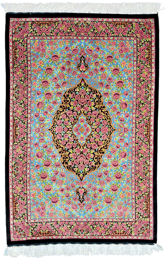 Pink Floral Garden Silk Rug