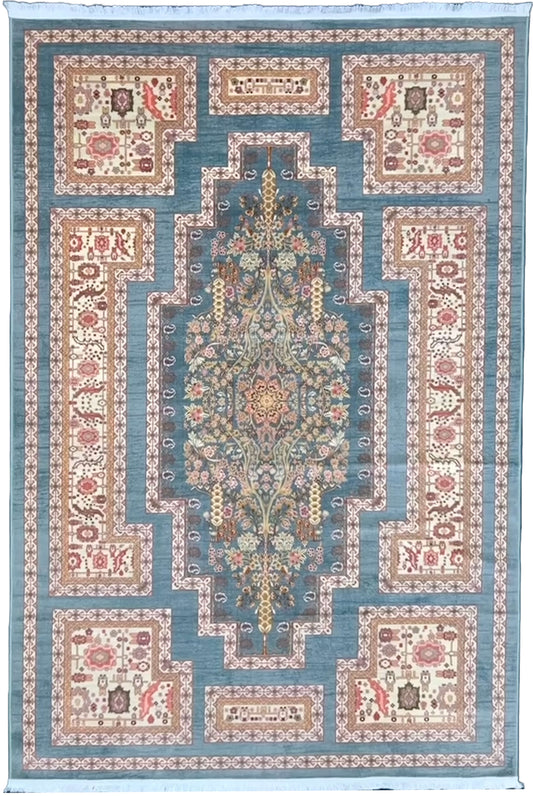 Teal Tetris Vintage Printed Rug