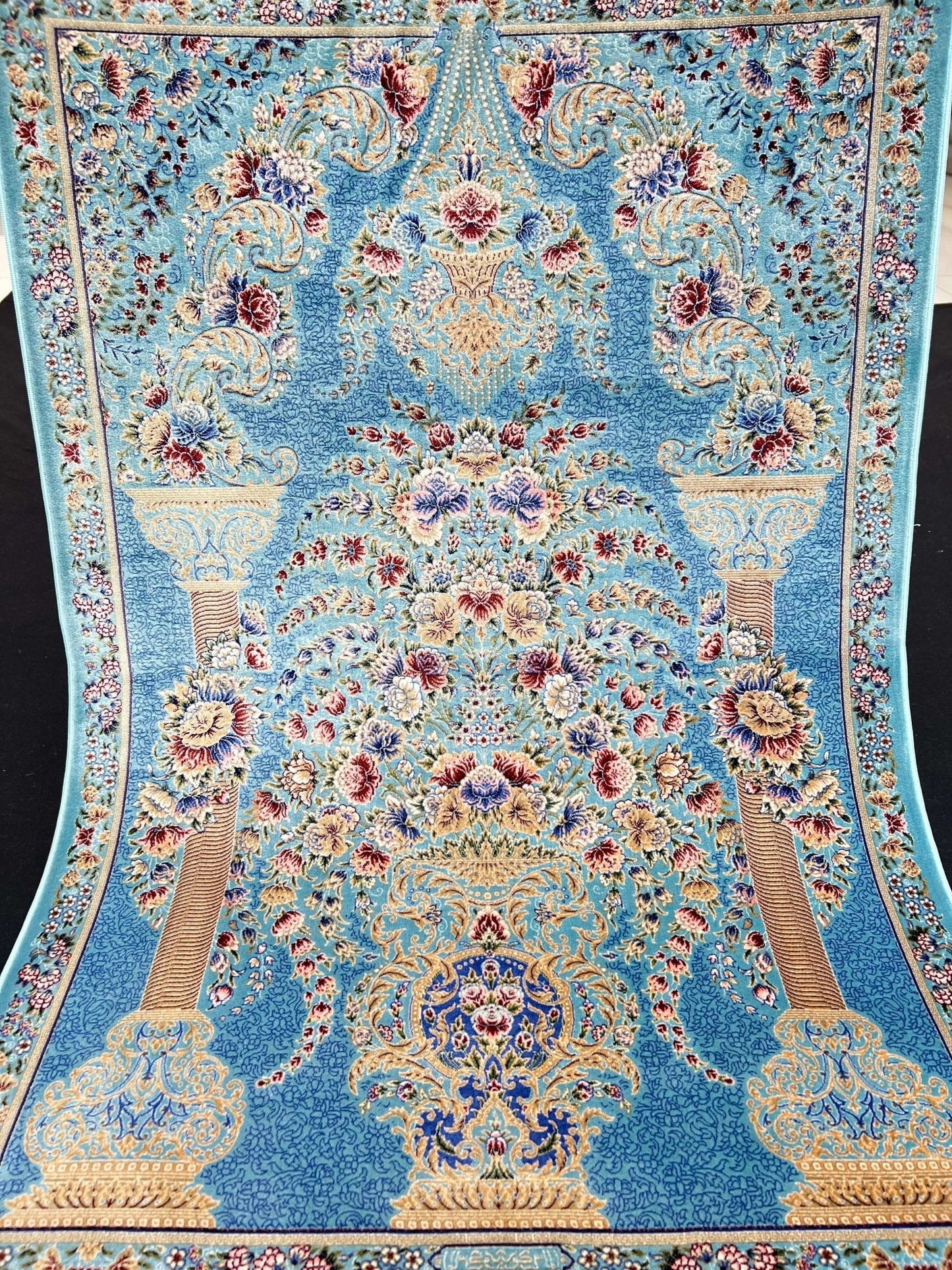 Blue Pillar Silk Rug