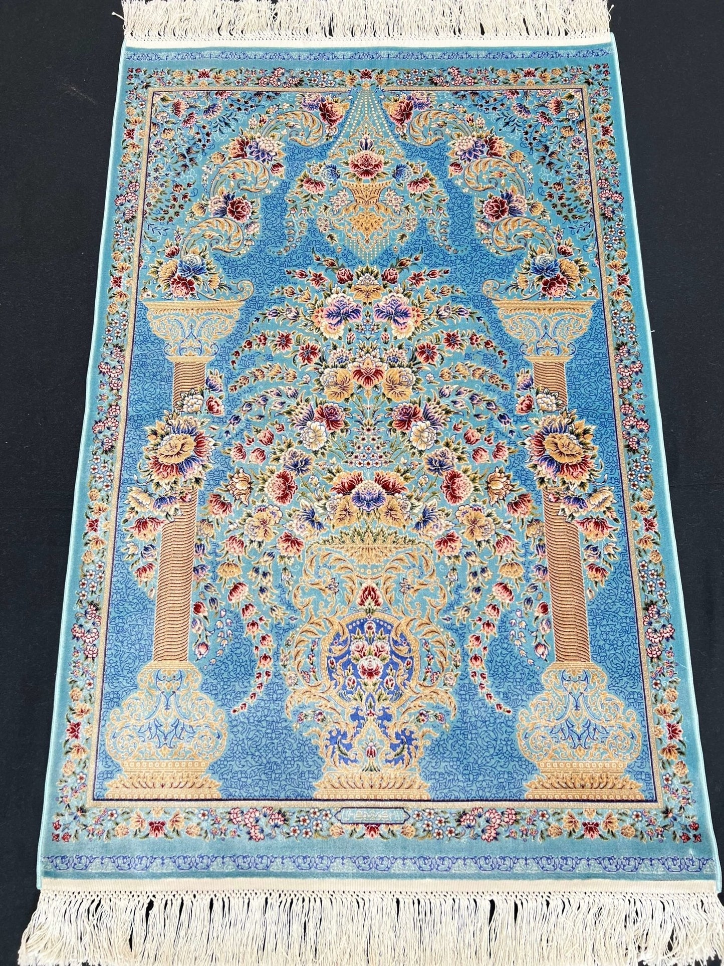 Blue Pillar Silk Rug