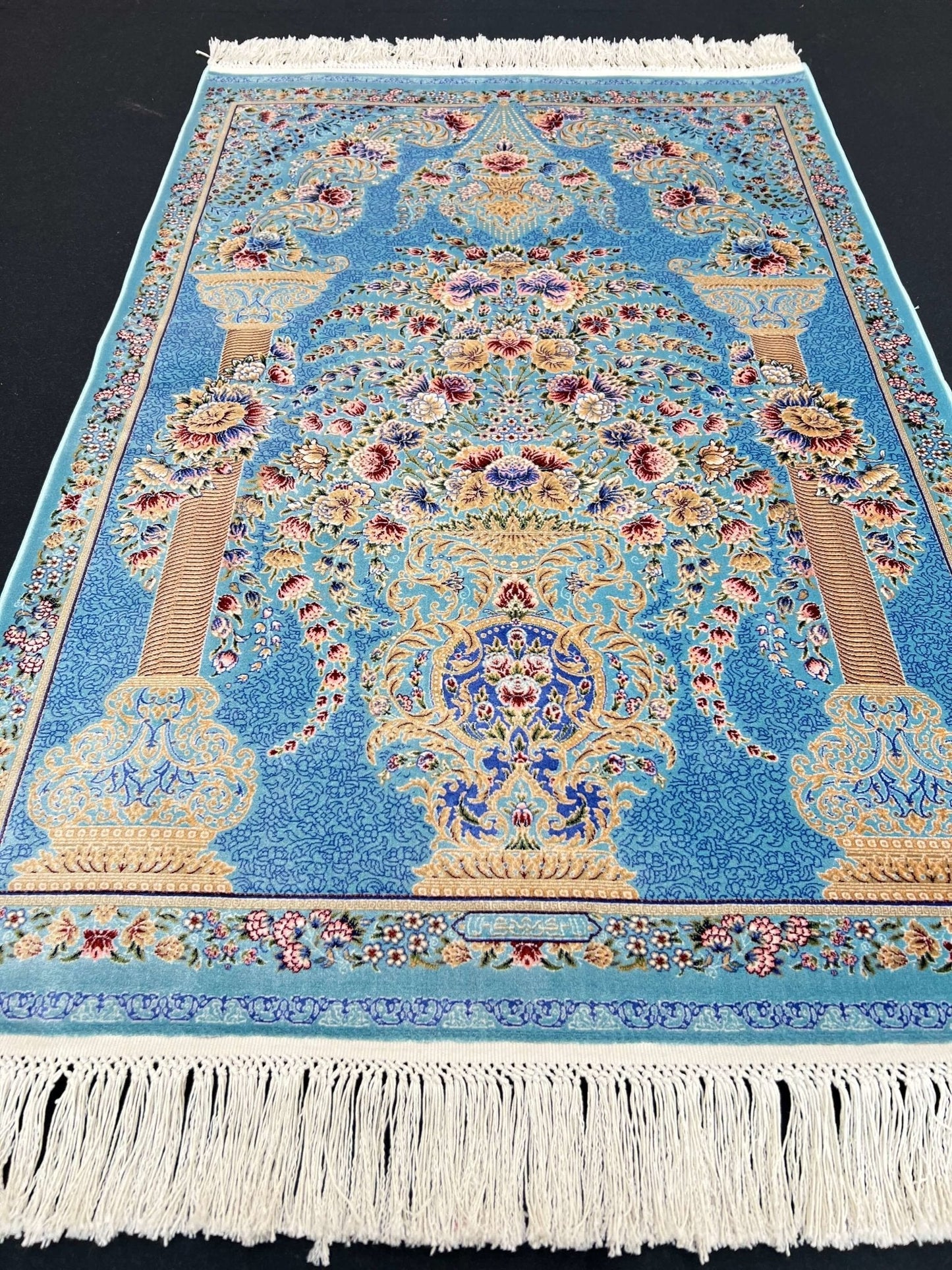 Blue Pillar Silk Rug