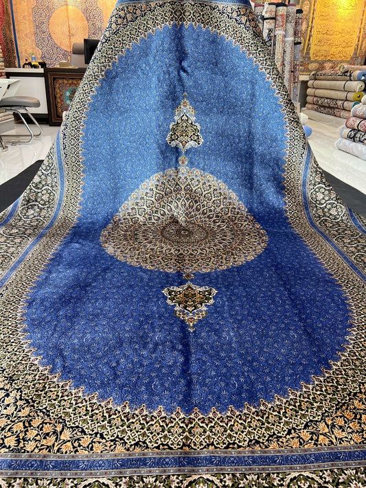 Blue Round Medallion Silk Area Rug