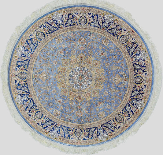 Blue Sun-Kissed Round Silk Rug