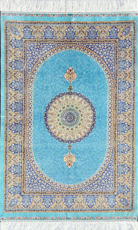 Caspian Sea Blue Silk Rug