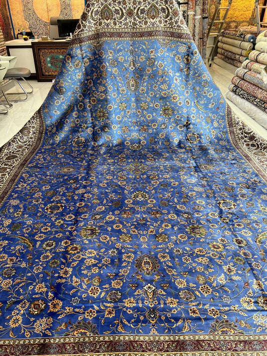 Floral Blue Silk Area Rug