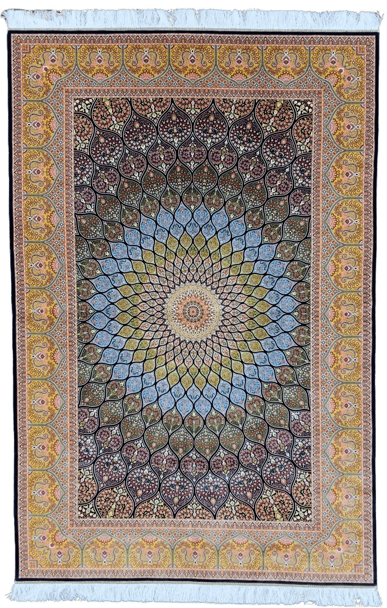 Golden Gonbad Dome Silk Rug