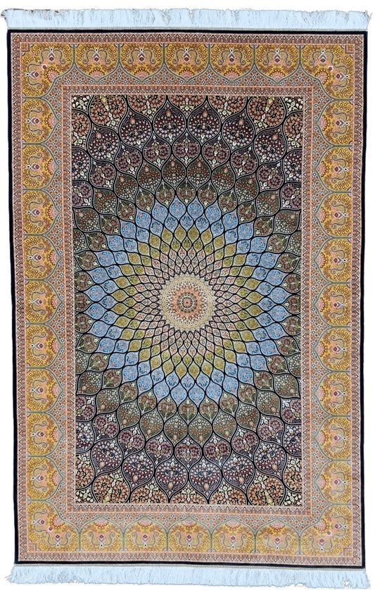 Golden Gonbad Dome Silk Rug