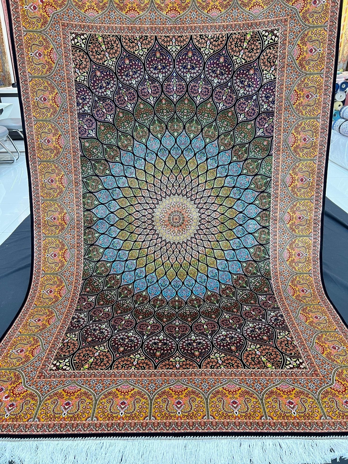 Golden Gonbad Dome Silk Rug