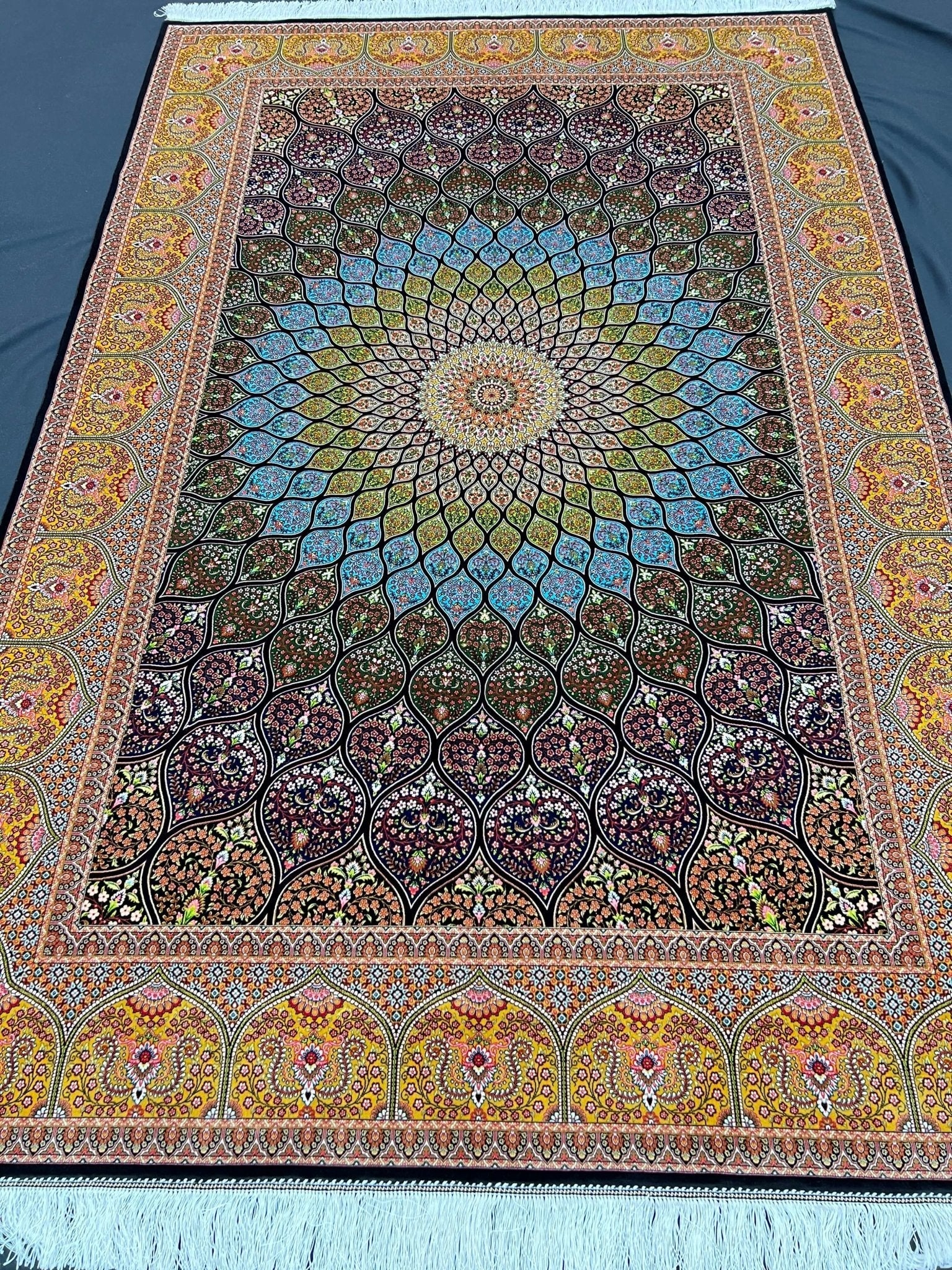 Golden Gonbad Dome Silk Rug