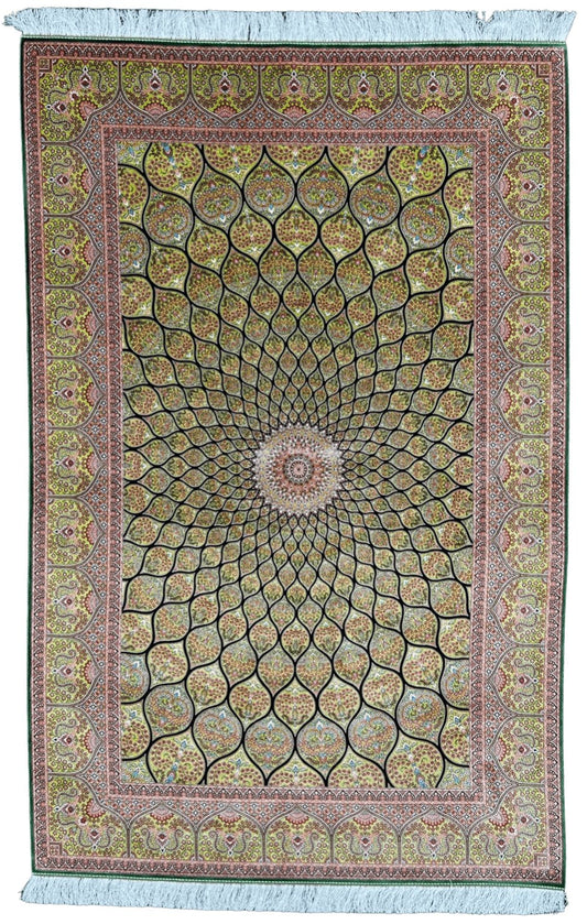 Green Wave Dome Silk Area Rug