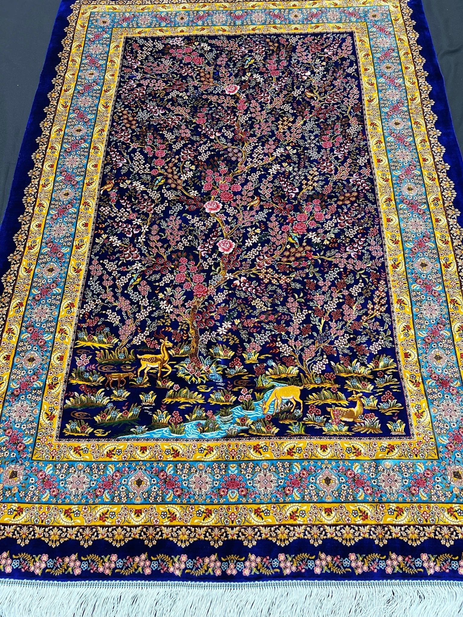 Navy Mystical Garden Silk Rug