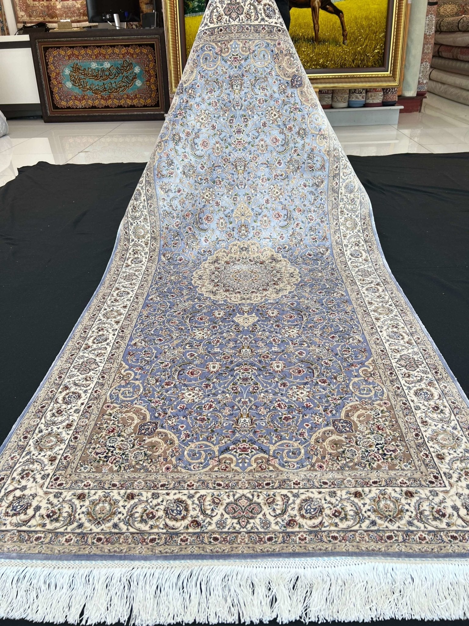 Persian Blue Silk Runner Rug