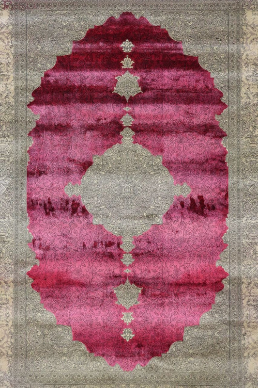 Pink Medallion Bamboo Silk Cotton Rug