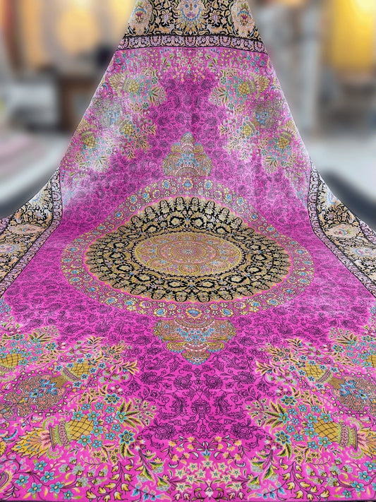 Pink Peony Medallion Silk Rug