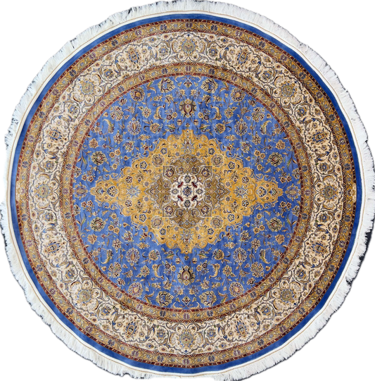 Royal Blue and Gold Round Rug