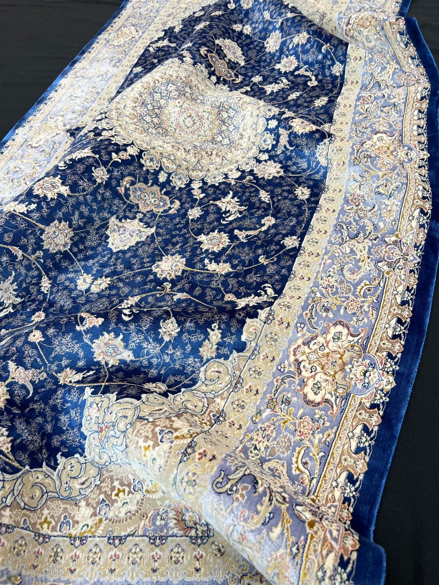 Royal Navy Blue Runner Silk Rug