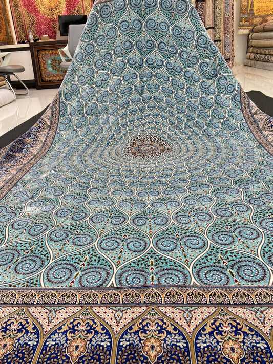 Turquoise Gonbad Dome Silk Area Rug