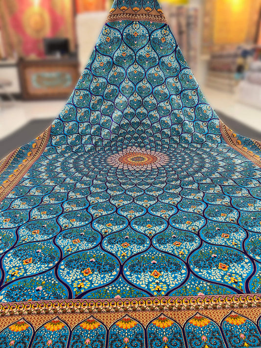 Turquoise Gonbad Dome Silk Rug