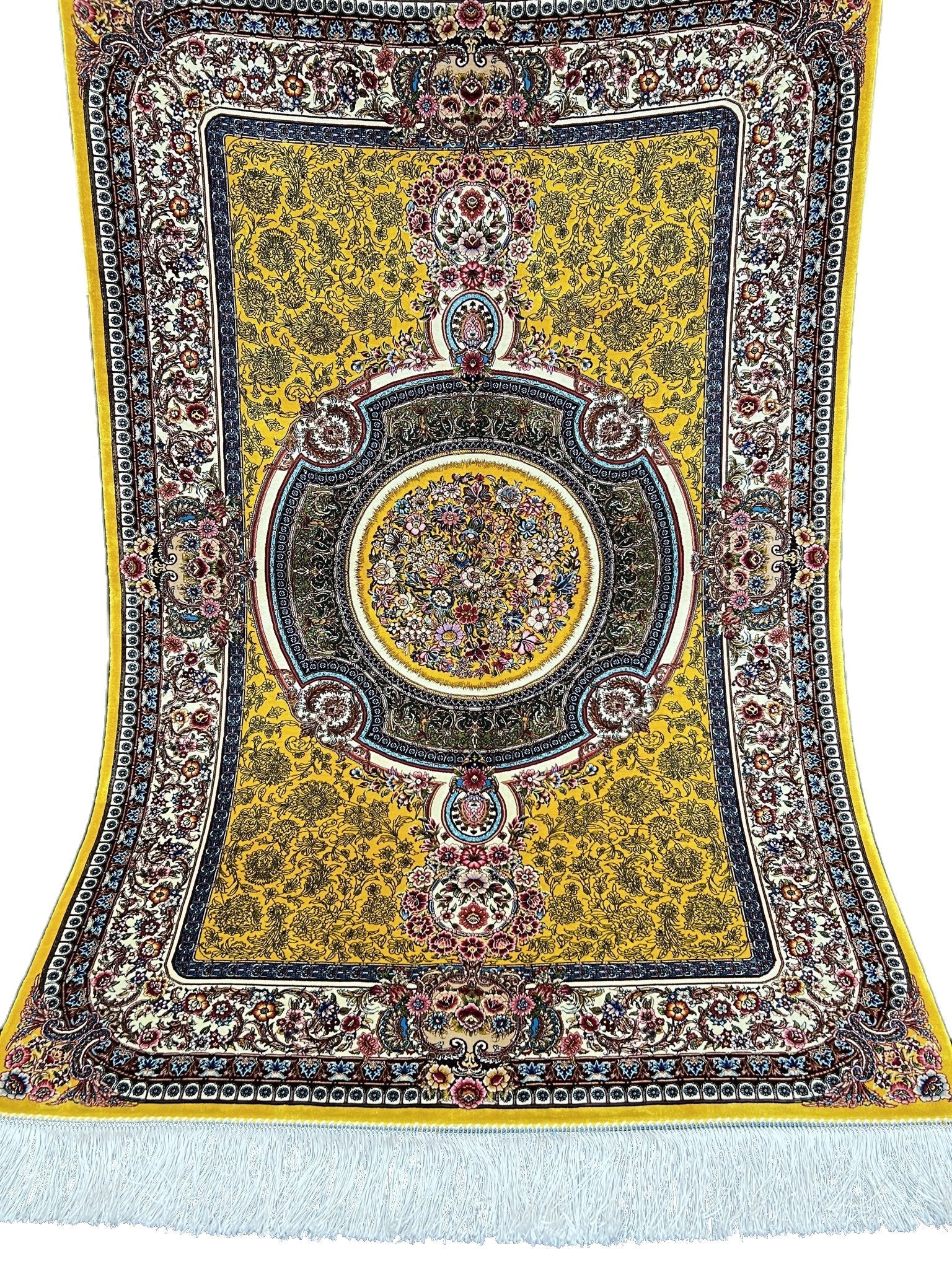 Yellow Floral Medallion Toranj Silk Rug